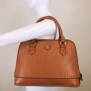 Giani Bernini Brown Woven Faux Leather Zip Around Classic Dome Medium Satchel